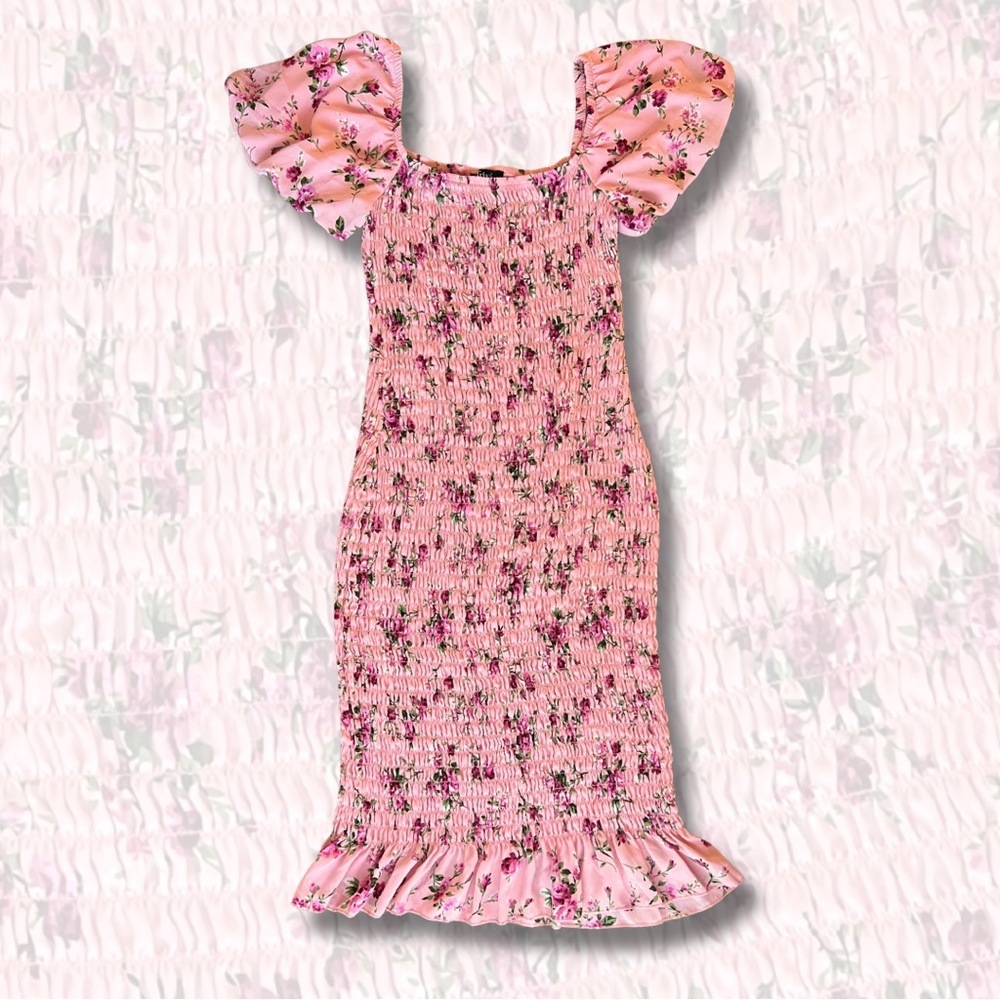Trixxi Pink Floral Smocked Dress